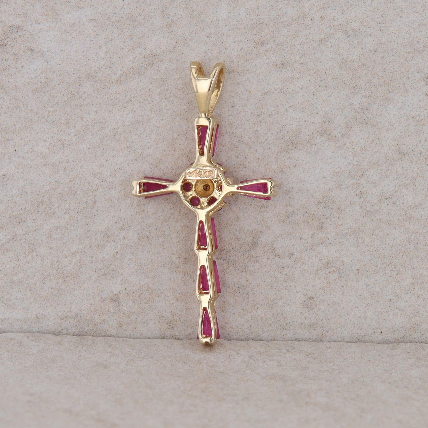 14k Yellow Gold Ruby and Diamond Cross Pendant