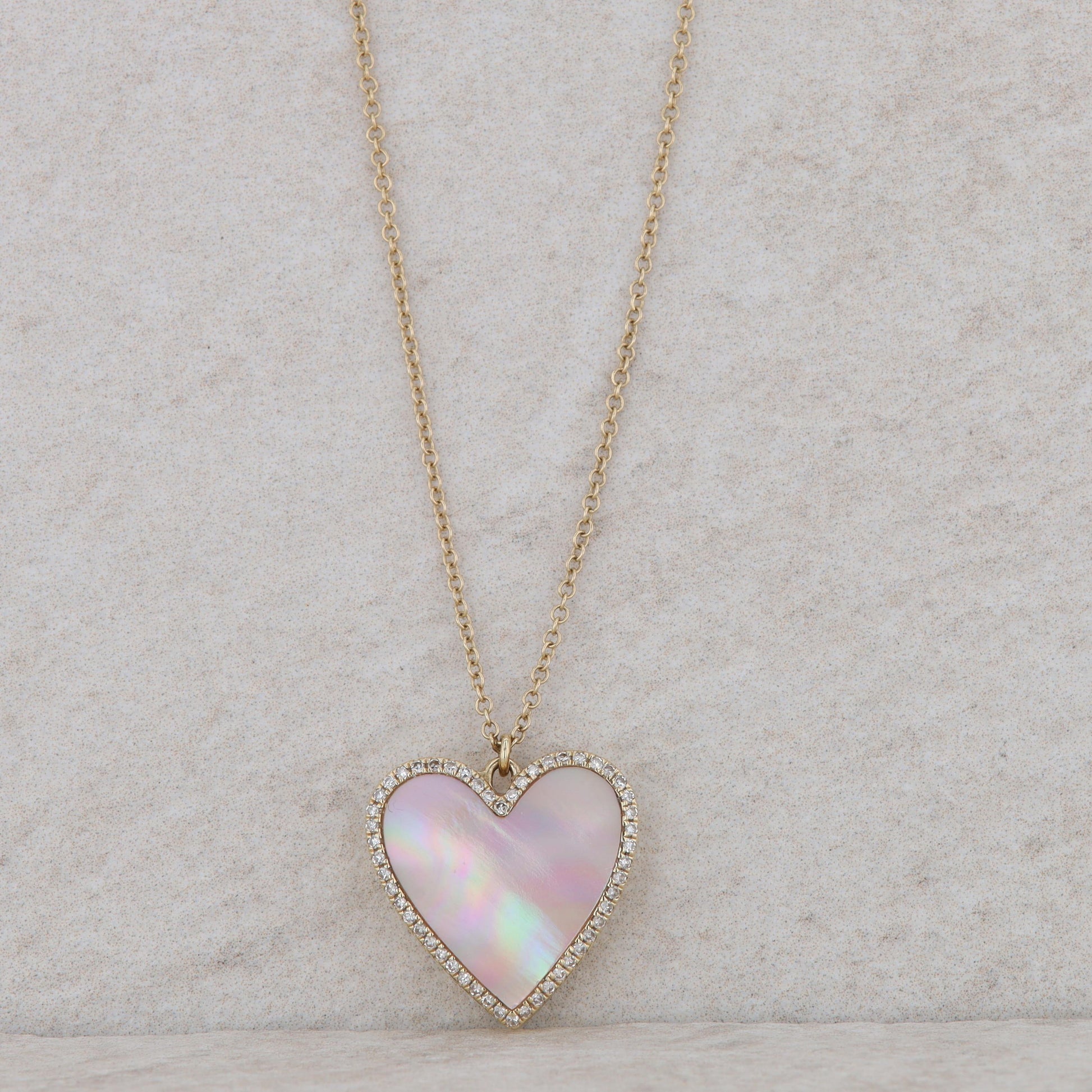 14k Yellow Gold Pink Mother of Pearl Heart Locket Necklace