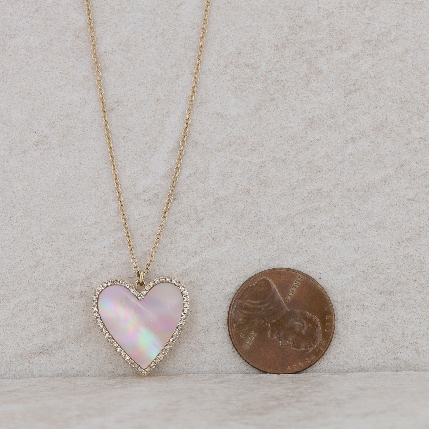 14k Yellow Gold Pink Mother of Pearl Heart Locket Necklace