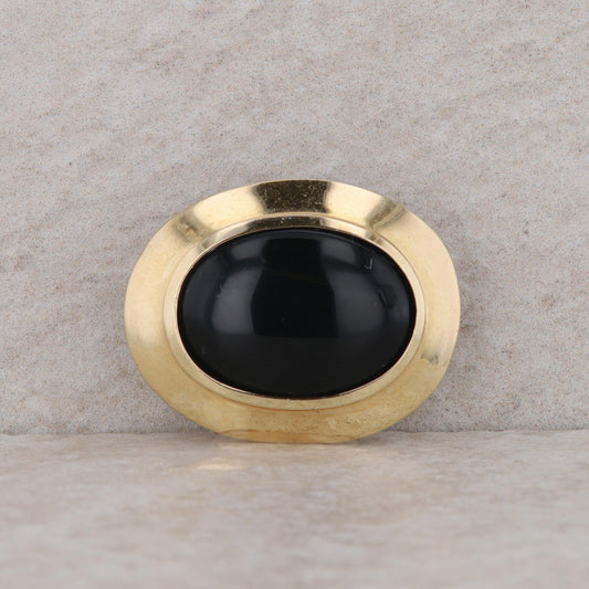 14k Yellow Gold Oval Textured Cabochon Onyx Slide Pendant