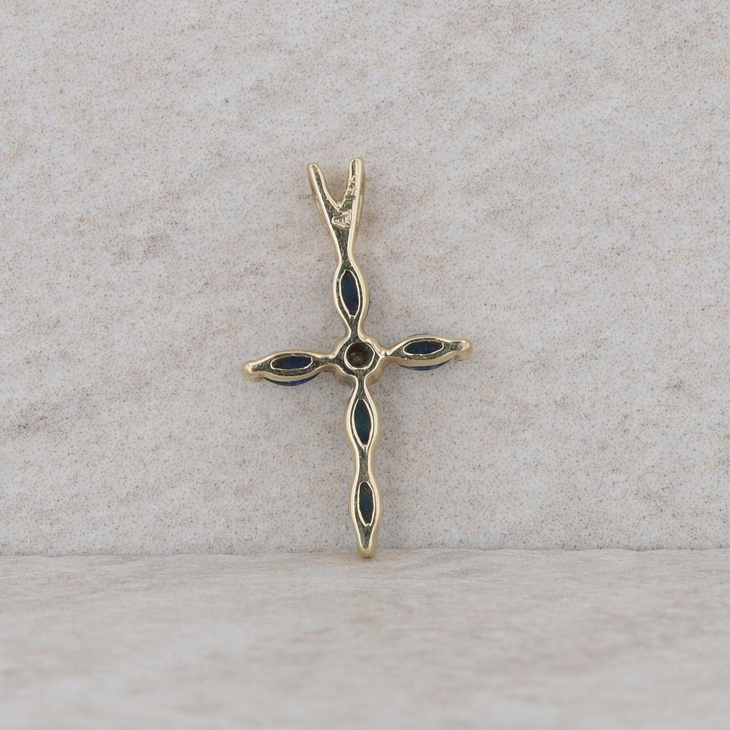 14k Yellow Gold Sapphire and Diamond Cross Pendant