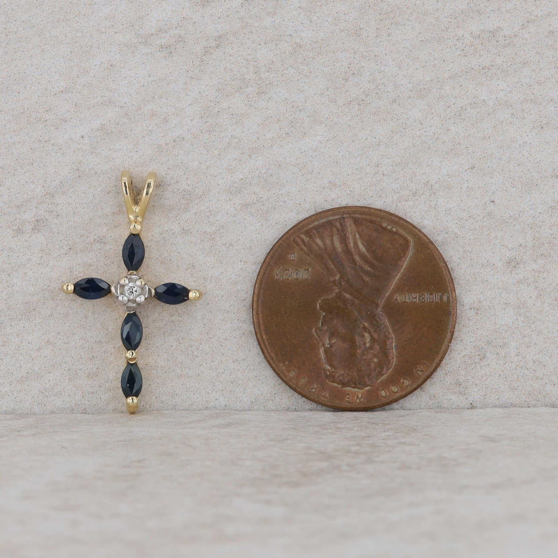 14k Yellow Gold Sapphire and Diamond Cross Pendant