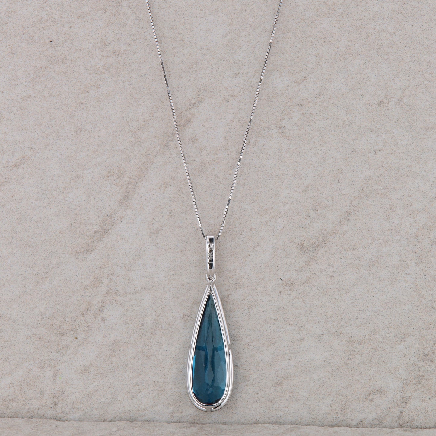 14k White Gold London Blue Pear and Diamond Necklace