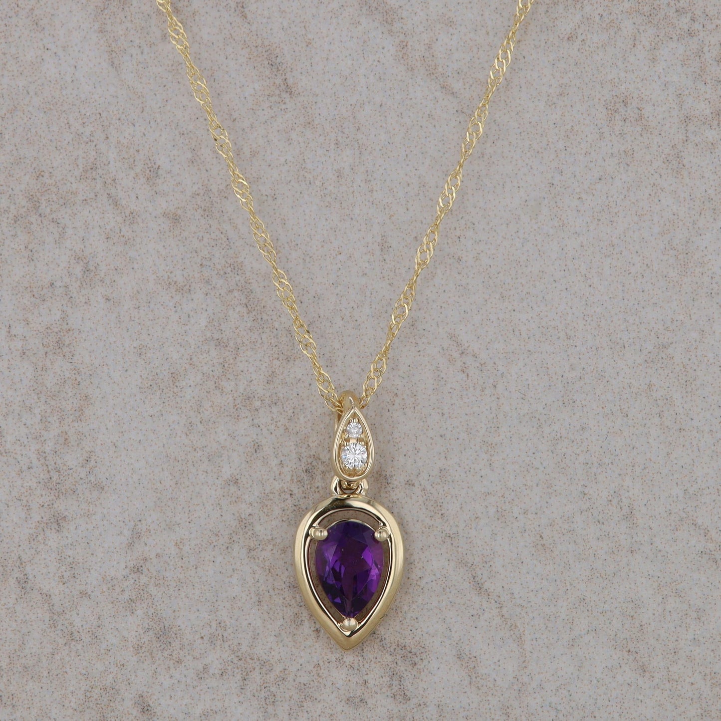 14k Yellow Gold Pear Amethyst and Diamond Necklace