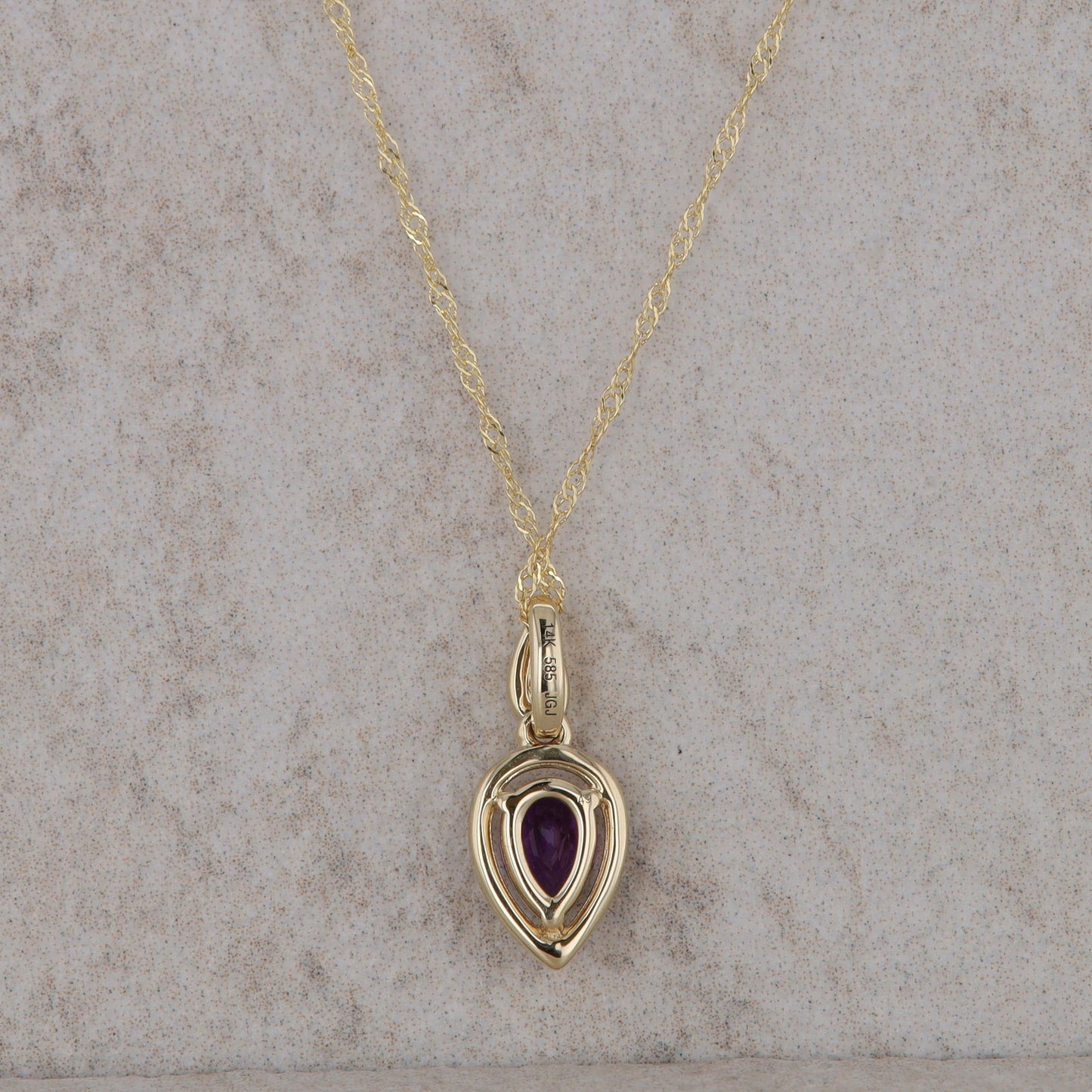 14k Yellow Gold Pear Amethyst and Diamond Necklace