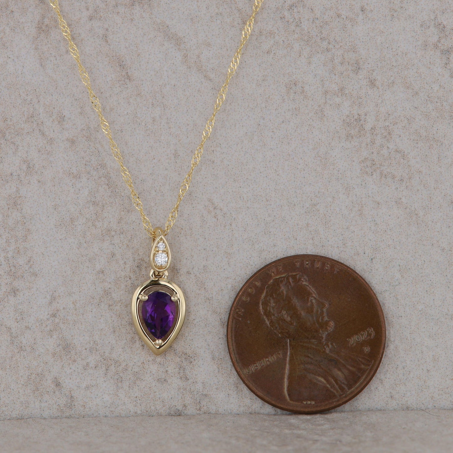 14k Yellow Gold Pear Amethyst and Diamond Necklace