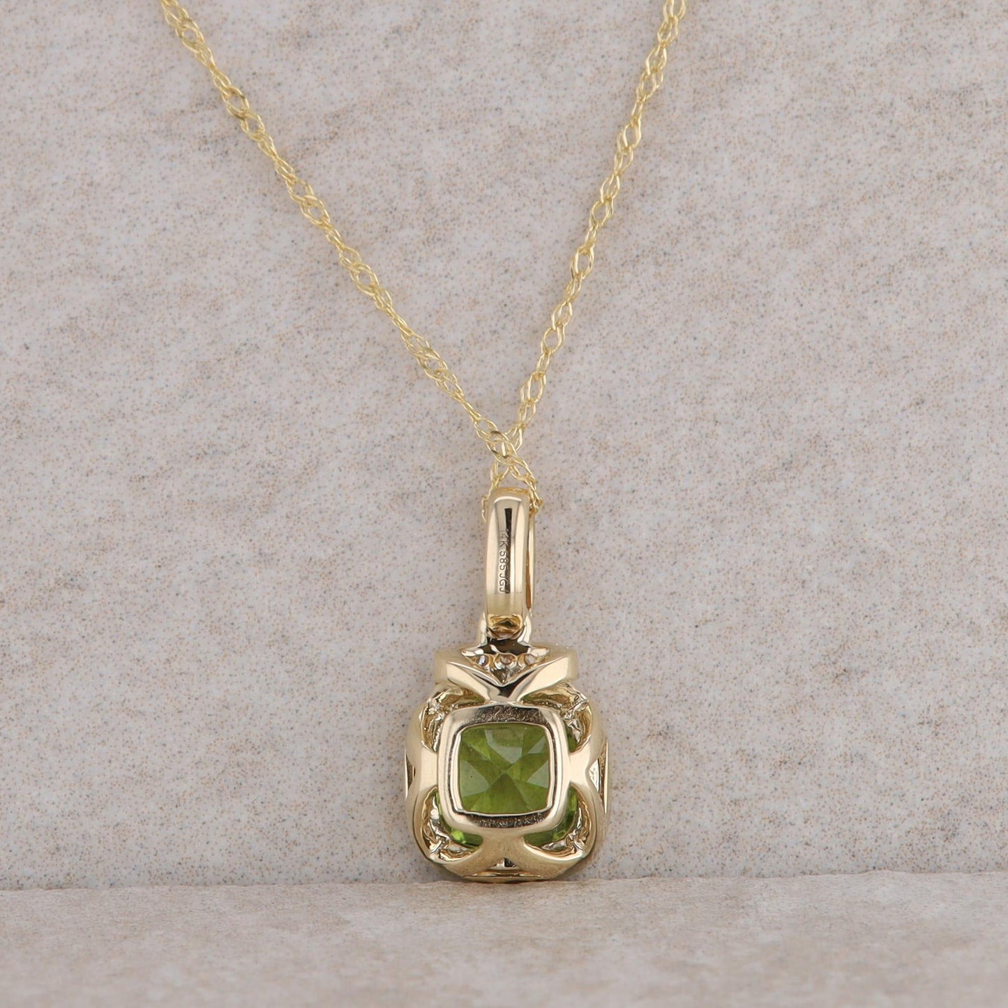 14k Yellow Gold Diamond and Cushion Peridot Necklace