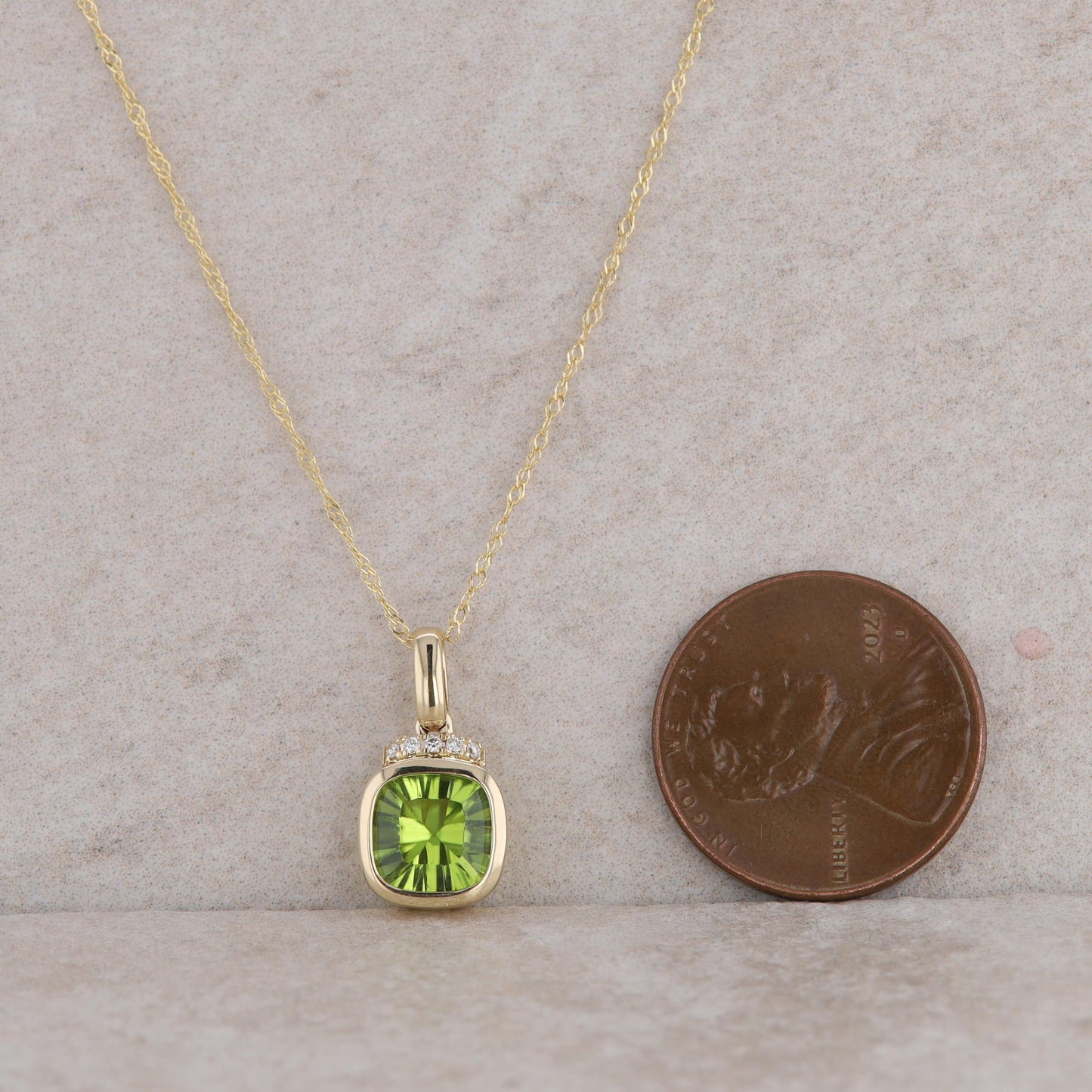 14k Yellow Gold Diamond and Cushion Peridot Necklace