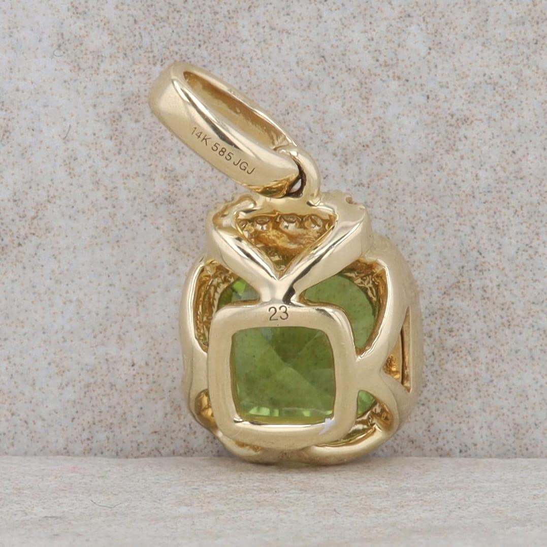 14k Yellow Gold Diamond and Cushion Peridot Pendant