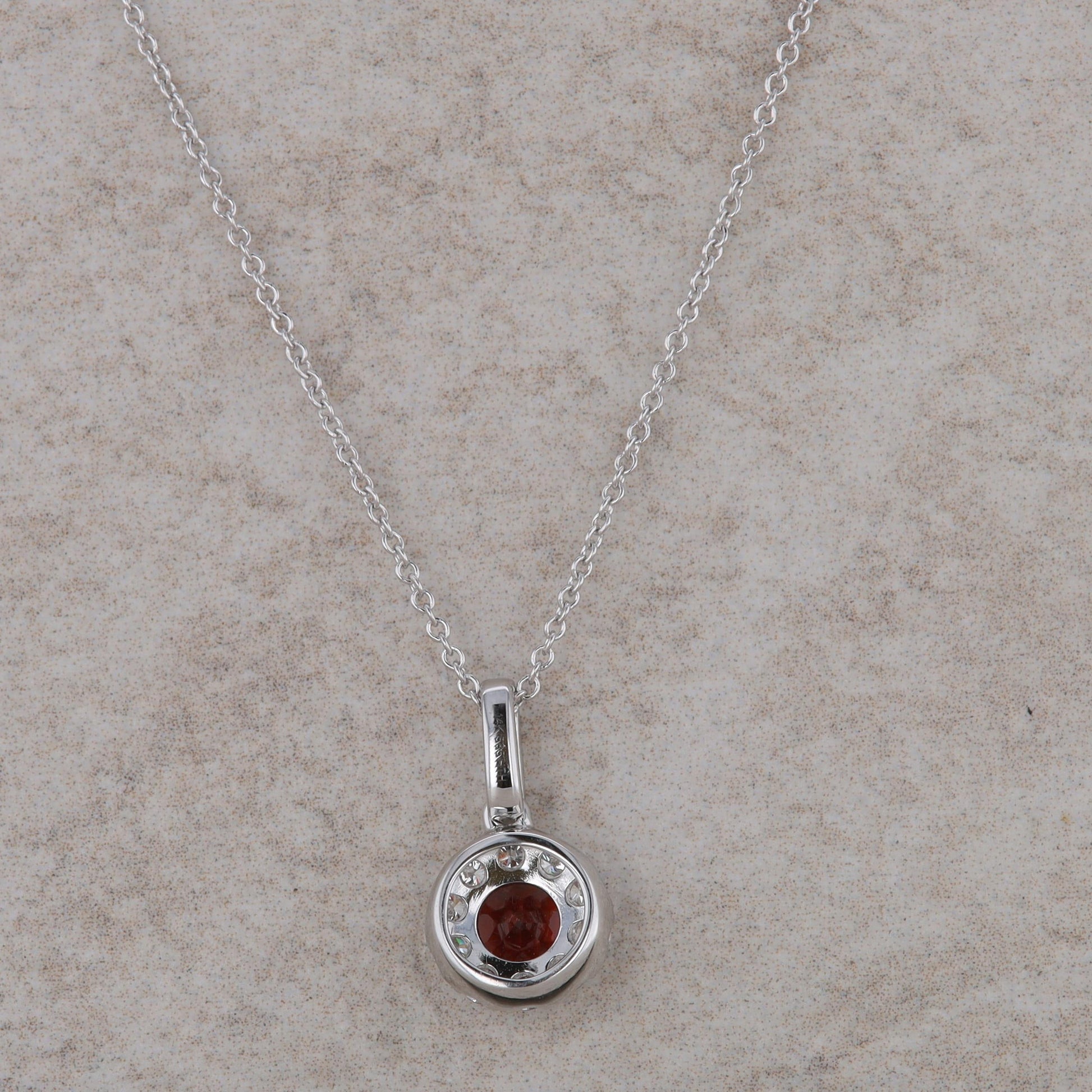 14k White Gold Garnet Diamond Halo Necklace