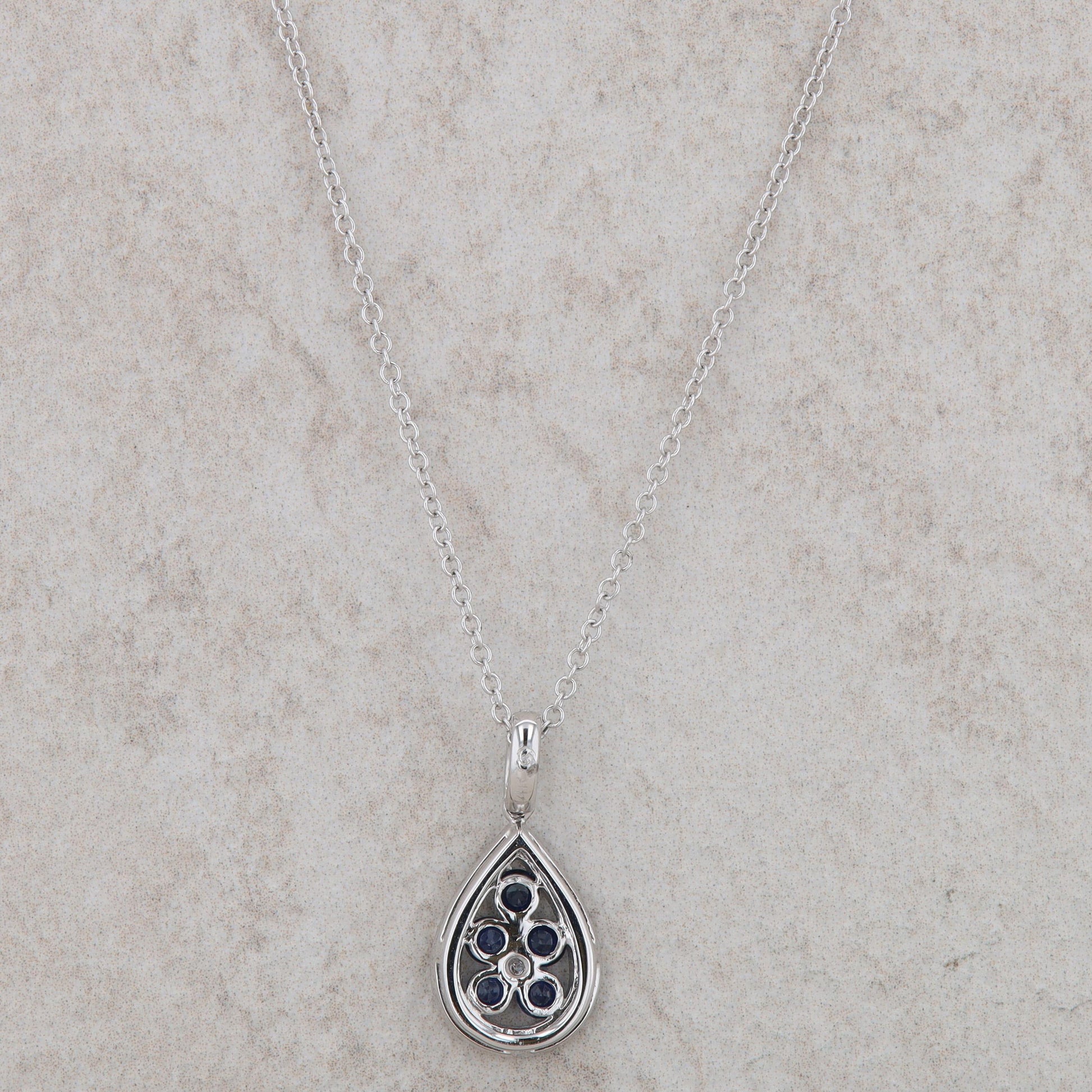 14k White Gold Sapphire and Diamond Teardrop Necklace