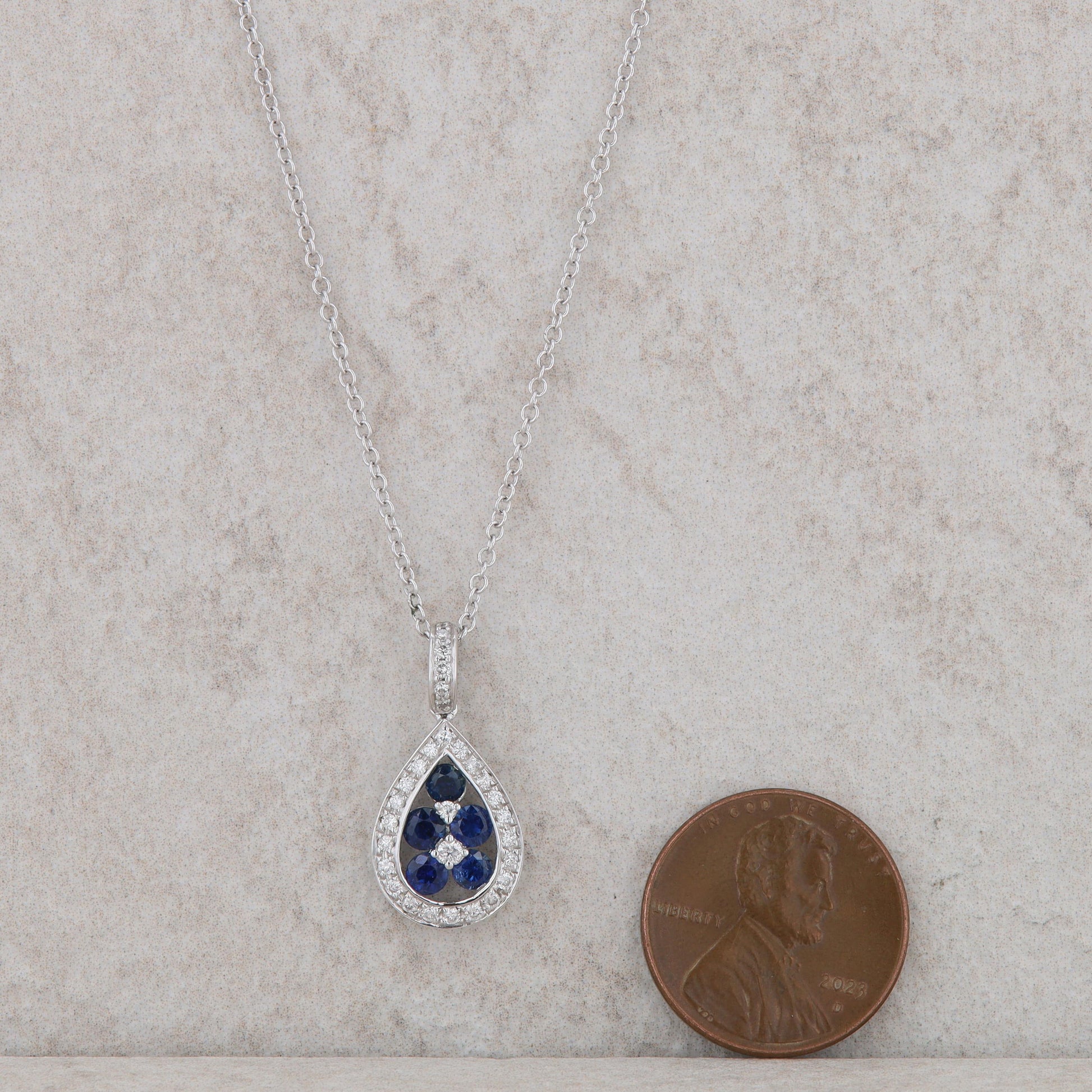 14k White Gold Sapphire and Diamond Teardrop Necklace