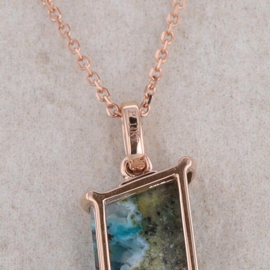 14k Rose Gold Blue Opal Copper Quartz and Diamond Necklace