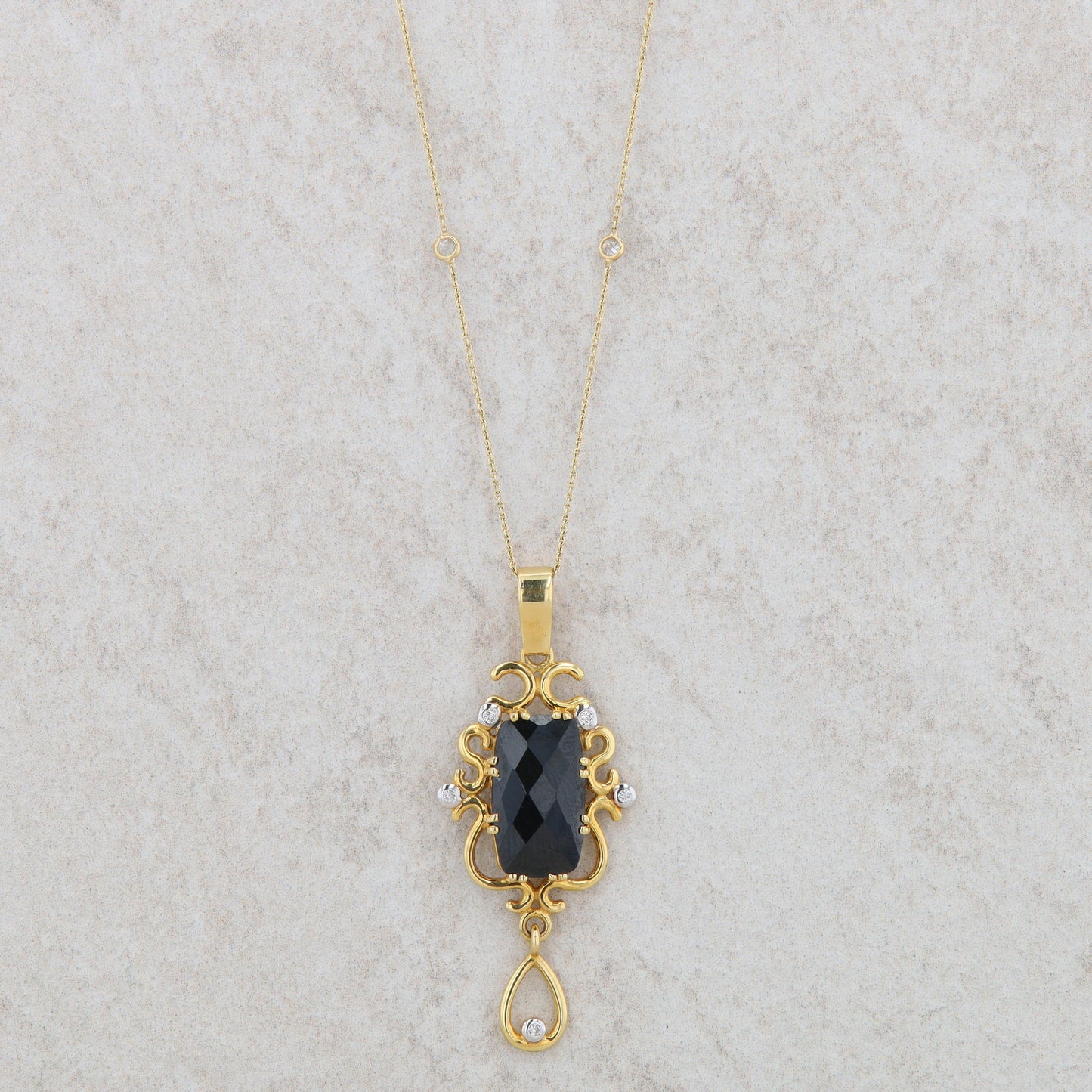 18k Yellow Gold Black Spinel and Diamond Necklace