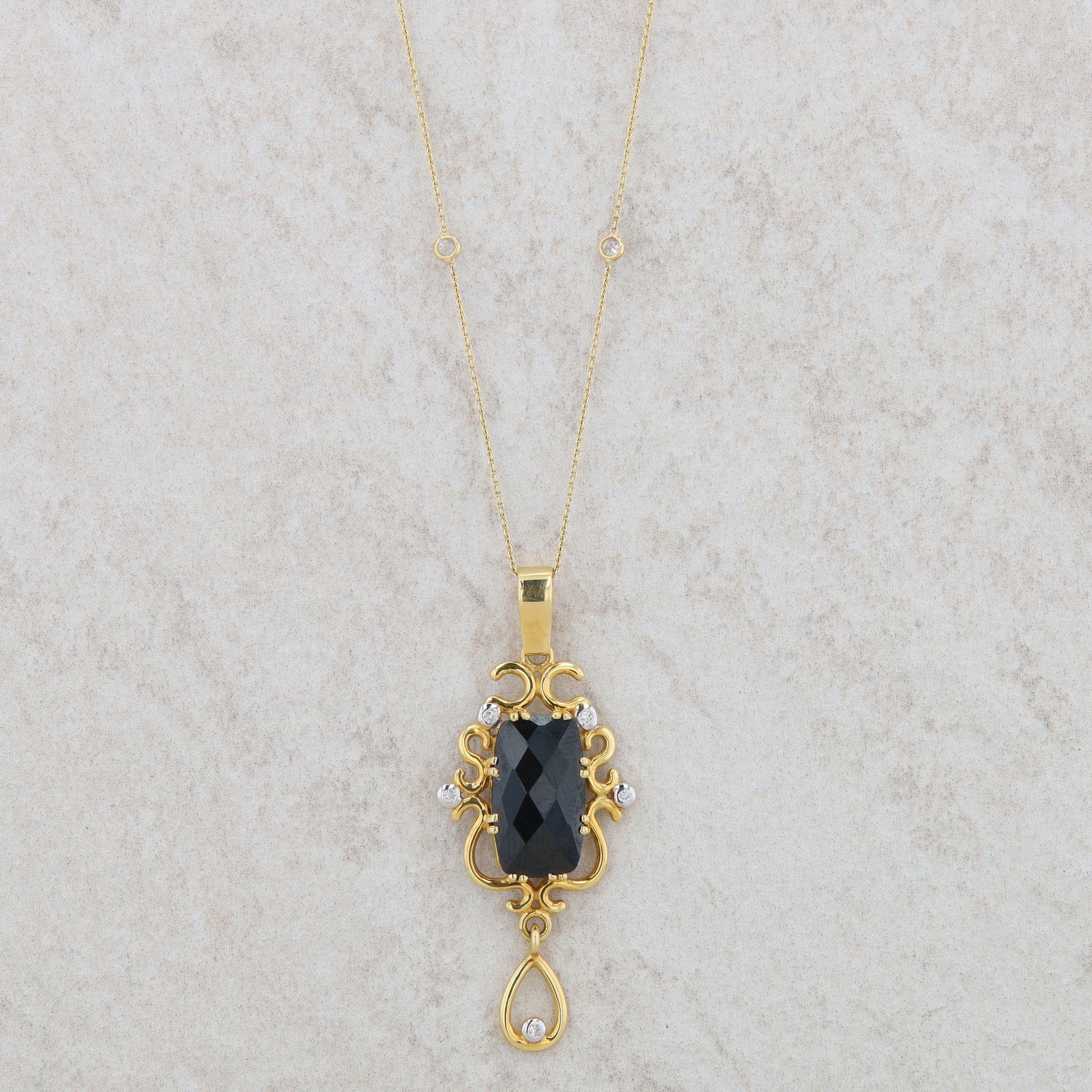 18k Yellow Gold Black Spinel and Diamond Necklace