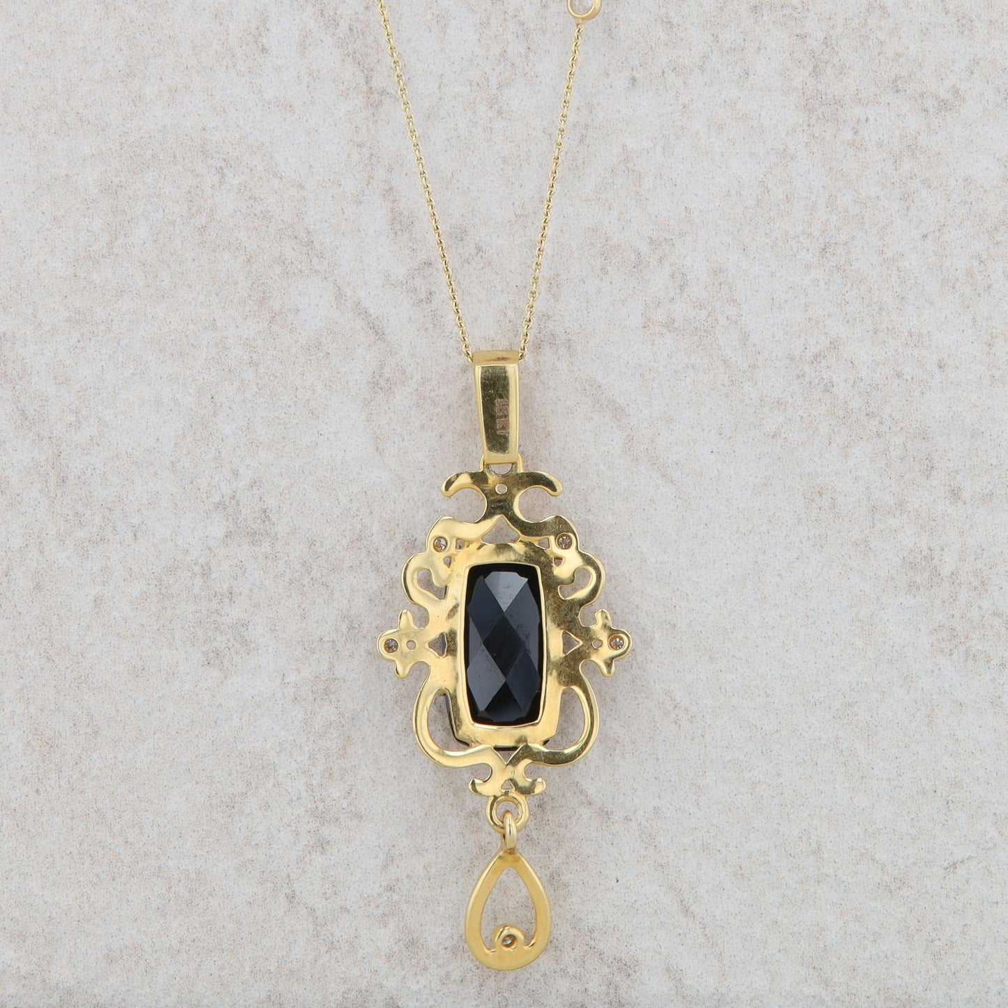 18k Yellow Gold Black Spinel and Diamond Necklace