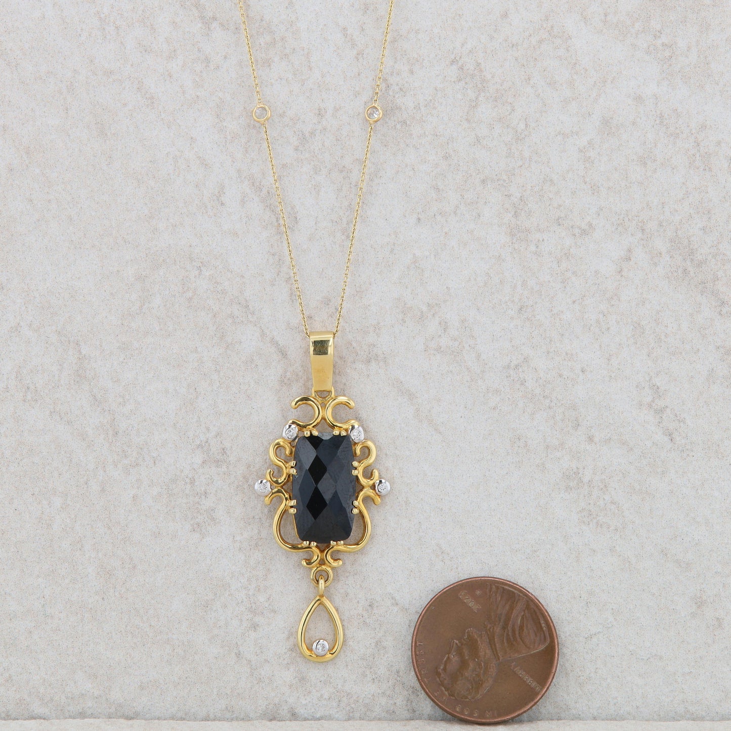 18k Yellow Gold Black Spinel and Diamond Necklace