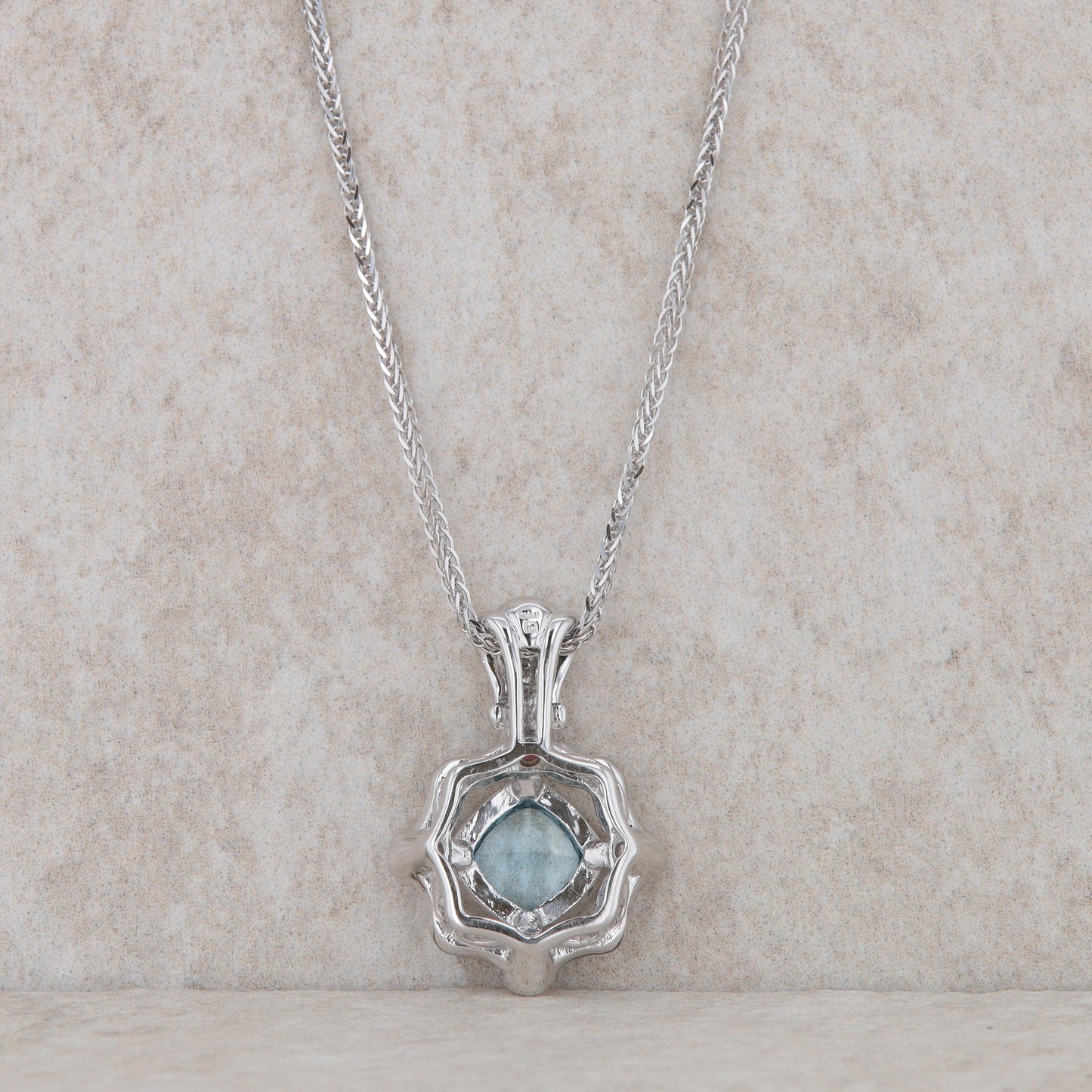 14k White Gold Aquamarine and Pink Tourmaline Necklace