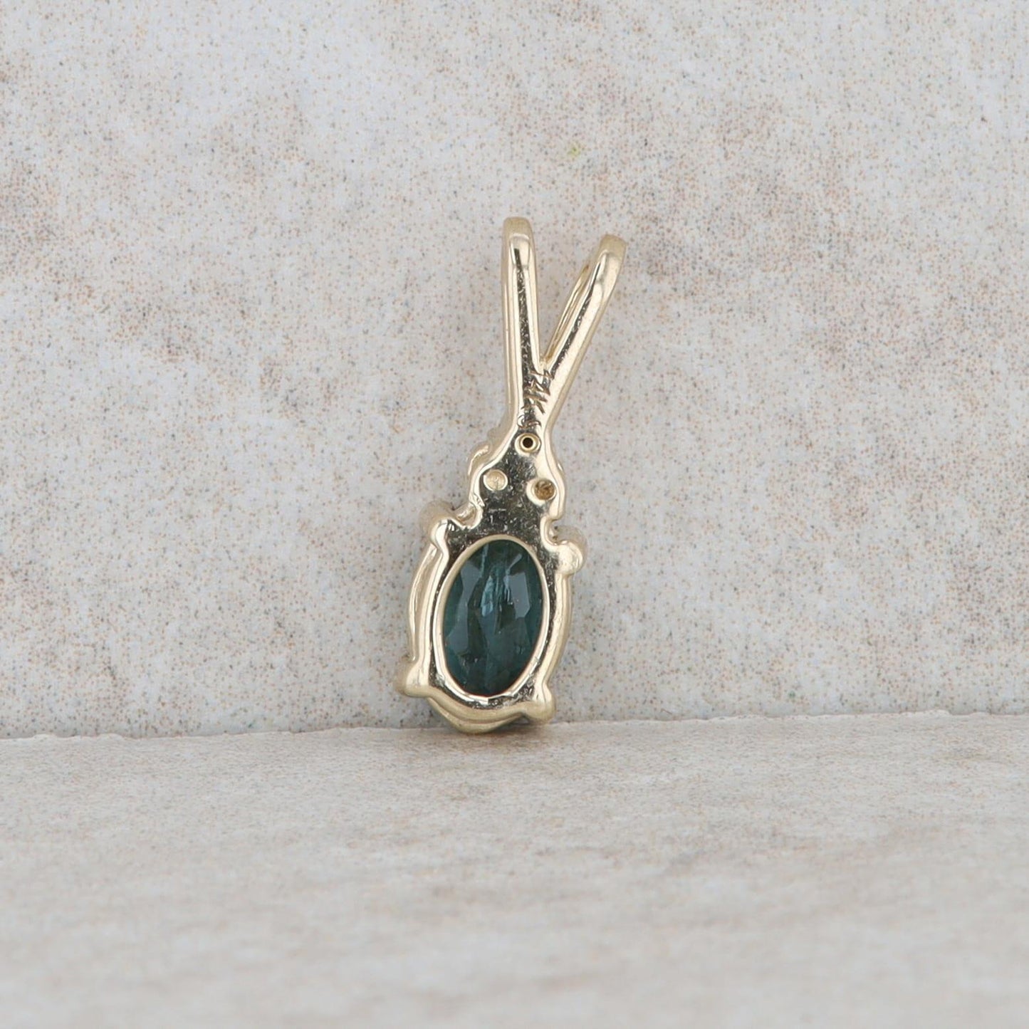 14k Yellow Gold Oval Green Tourmaline and Diamond Pendant