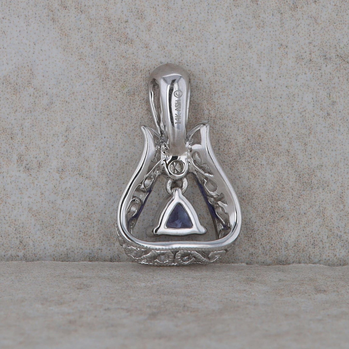 14k White Gold Trillion Tanzanite  and Diamond Pendant