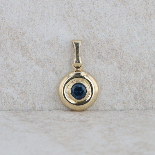 14k Yellow Gold Sapphire Round Disc Style Pendant