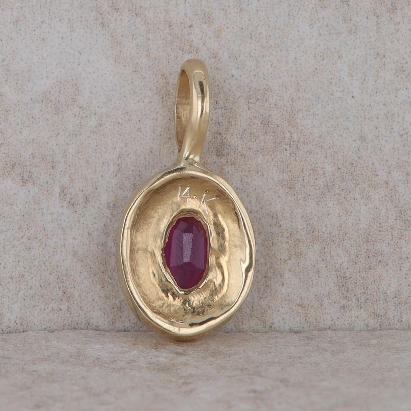 14k Yellow Gold Oval Ruby Pendant