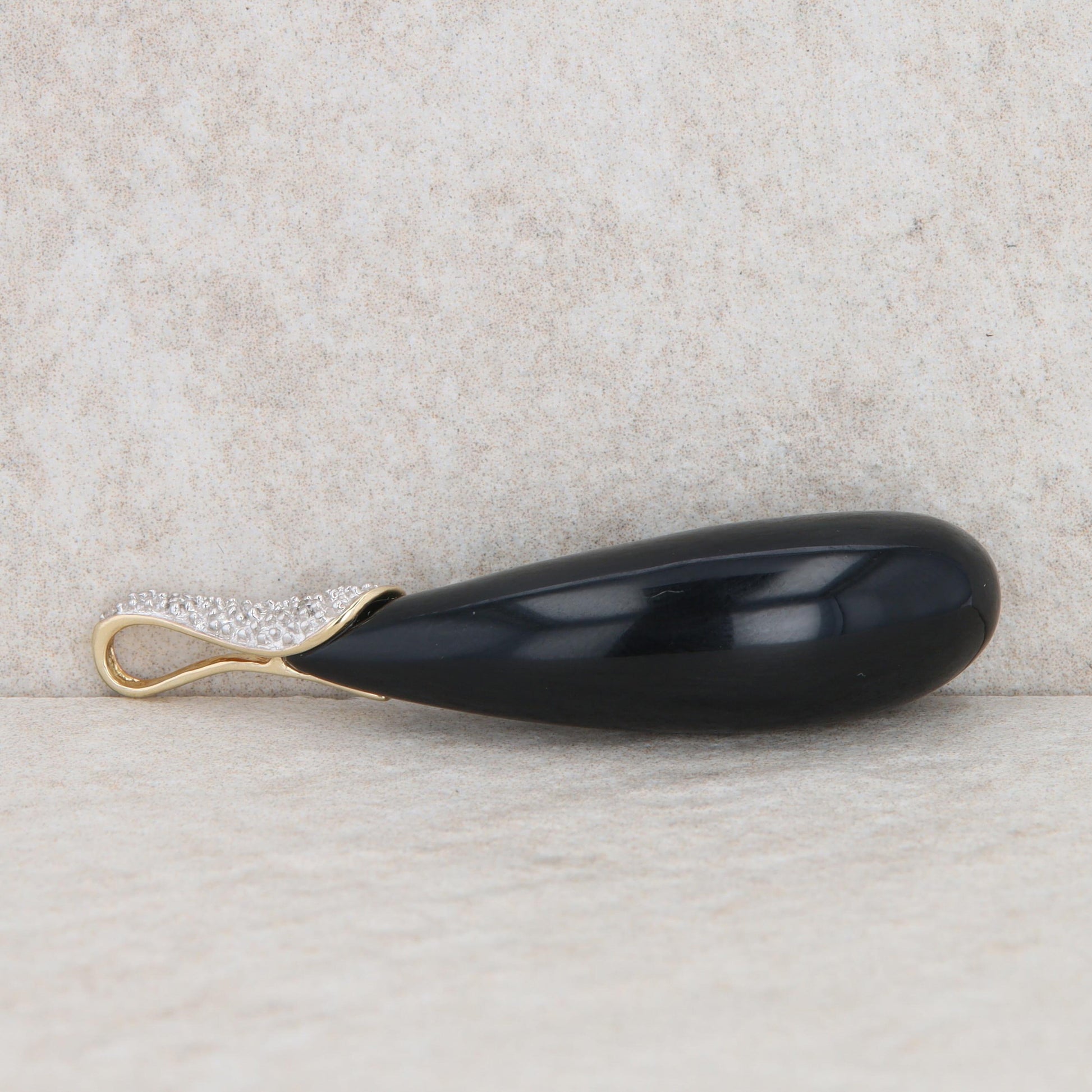 14k Yellow Gold Diamond and Freeform Onyx Pendant