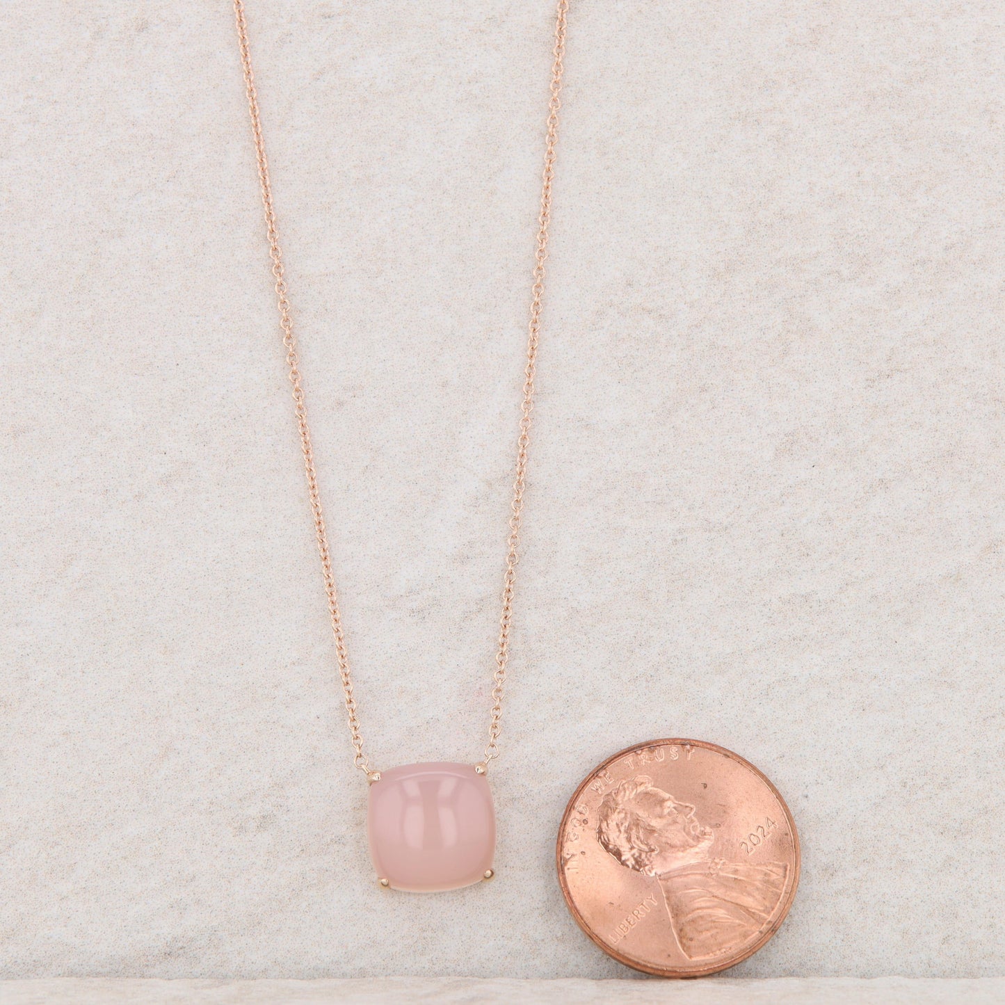 14k Rose Gold Pink Agate Necklace 16-18"