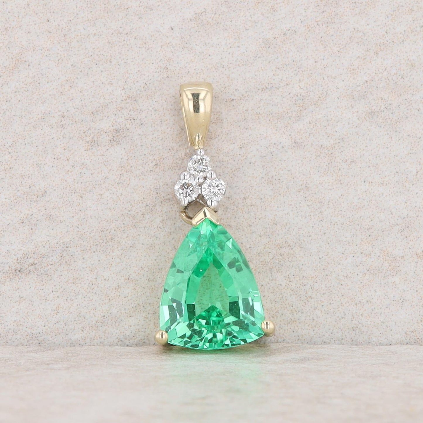 10k Yellow Gold Diamond and Synthetic Green Sapphire Pendant