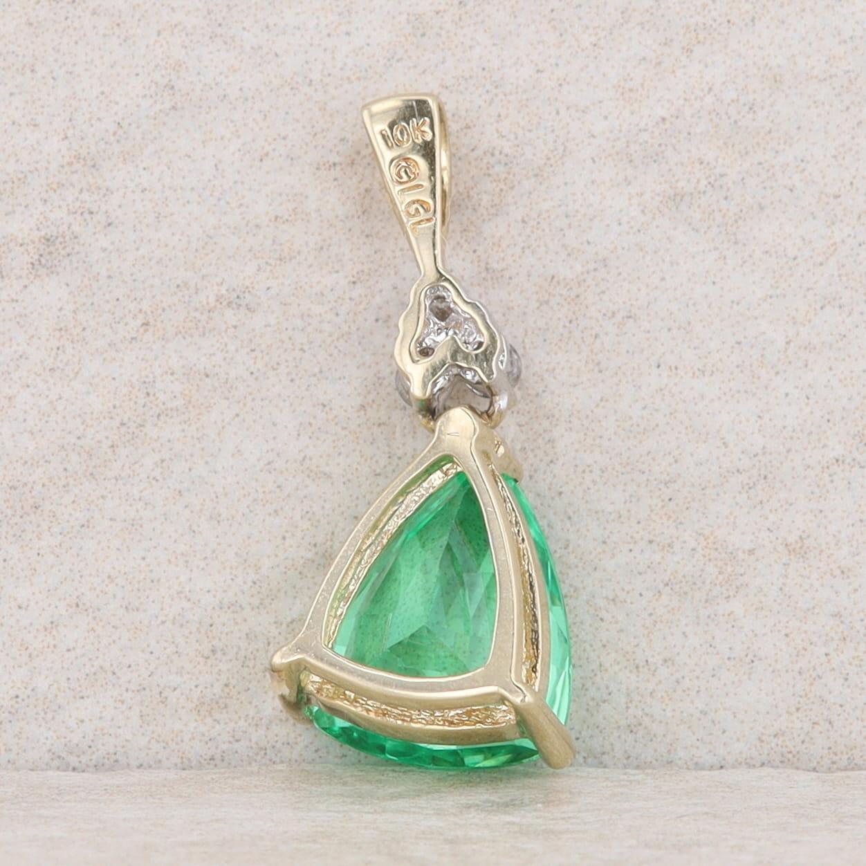 10k Yellow Gold Diamond and Synthetic Green Sapphire Pendant