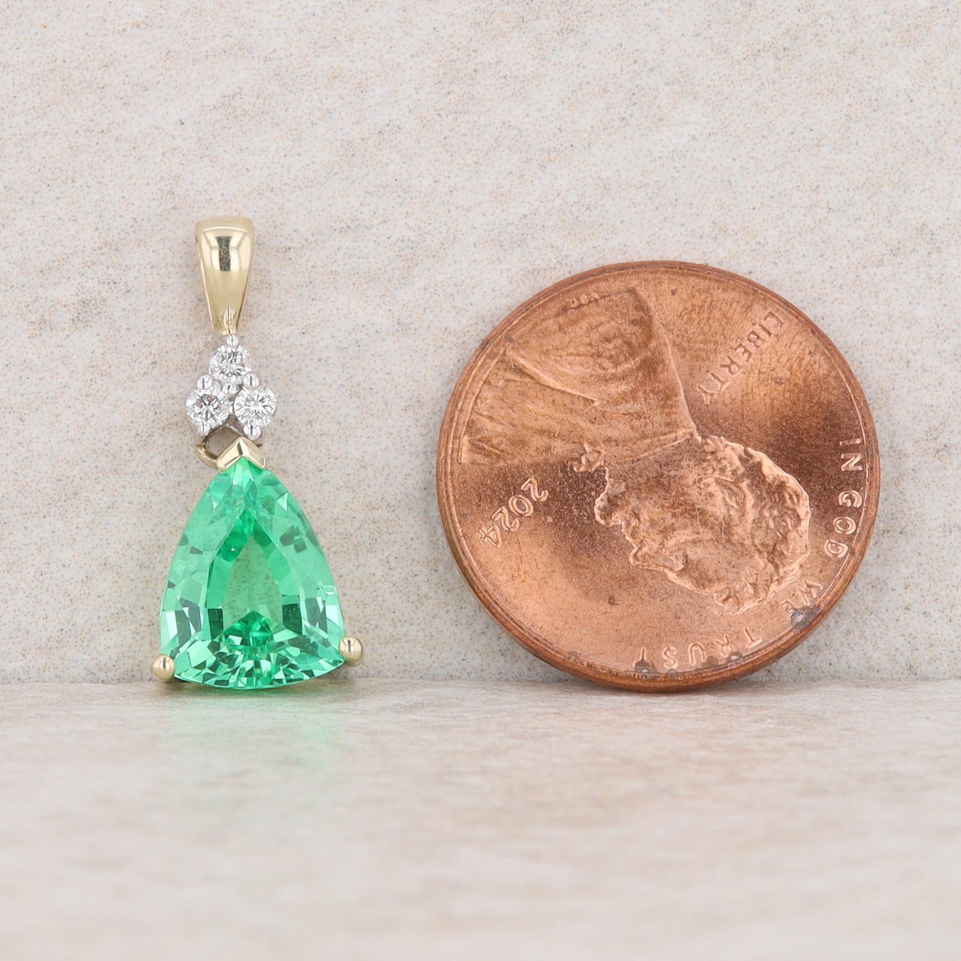 10k Yellow Gold Diamond and Synthetic Green Sapphire Pendant