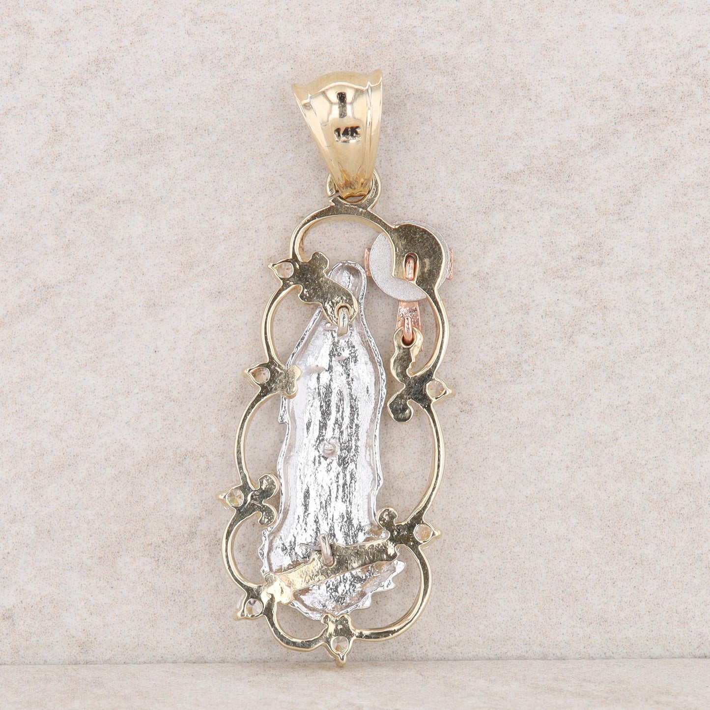 14k Yellow, White and Rose Gold Cubic Zirconia Religious Pendant