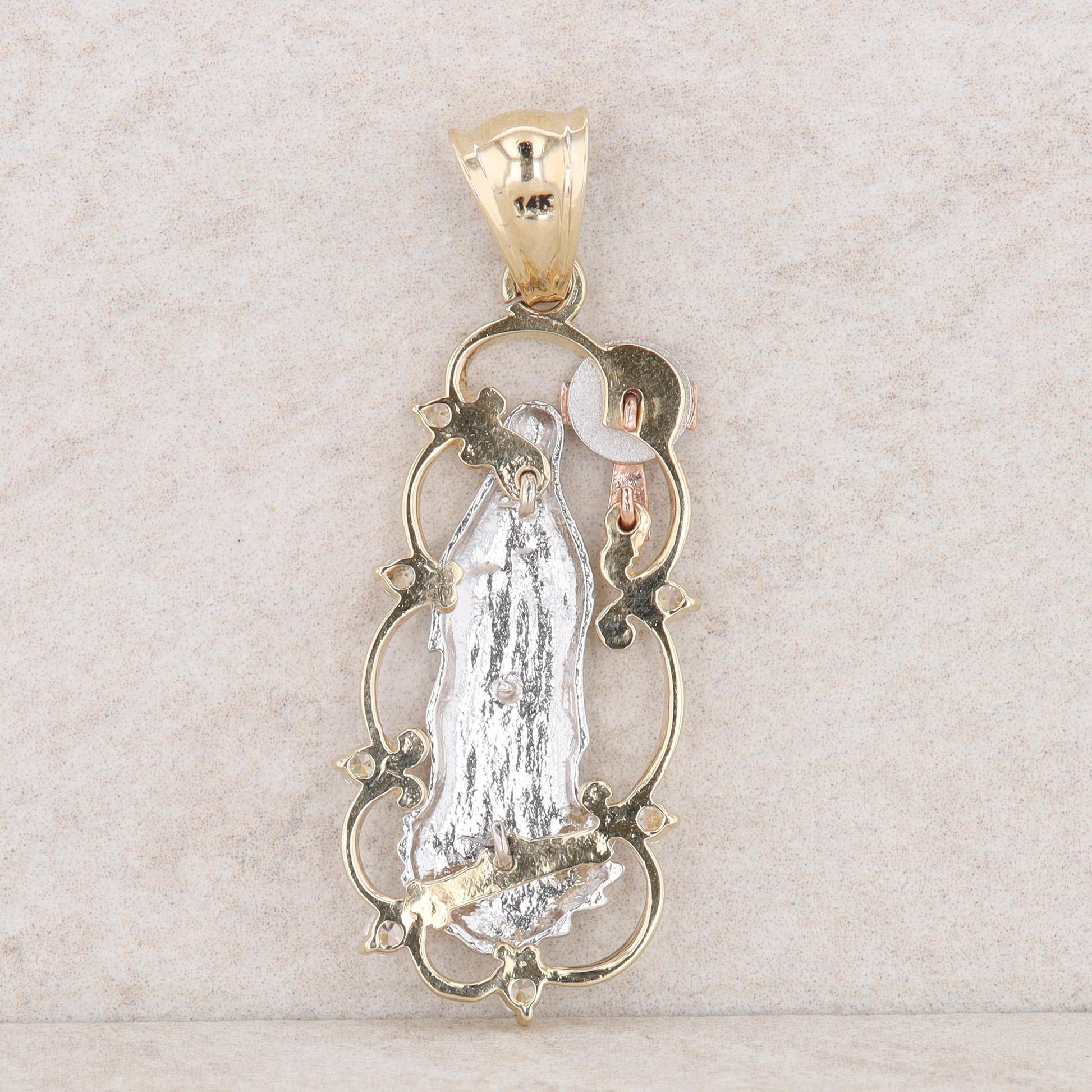 14k Yellow, White and Rose Gold Cubic Zirconia Religious Pendant