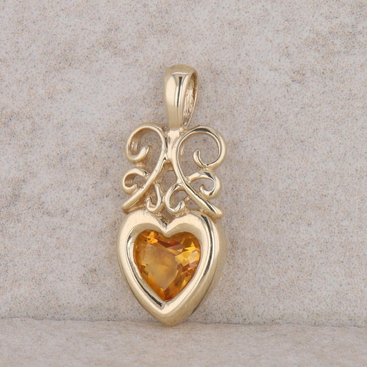 10k Yellow Gold Synthetic Citrine Heart Shape Pendant