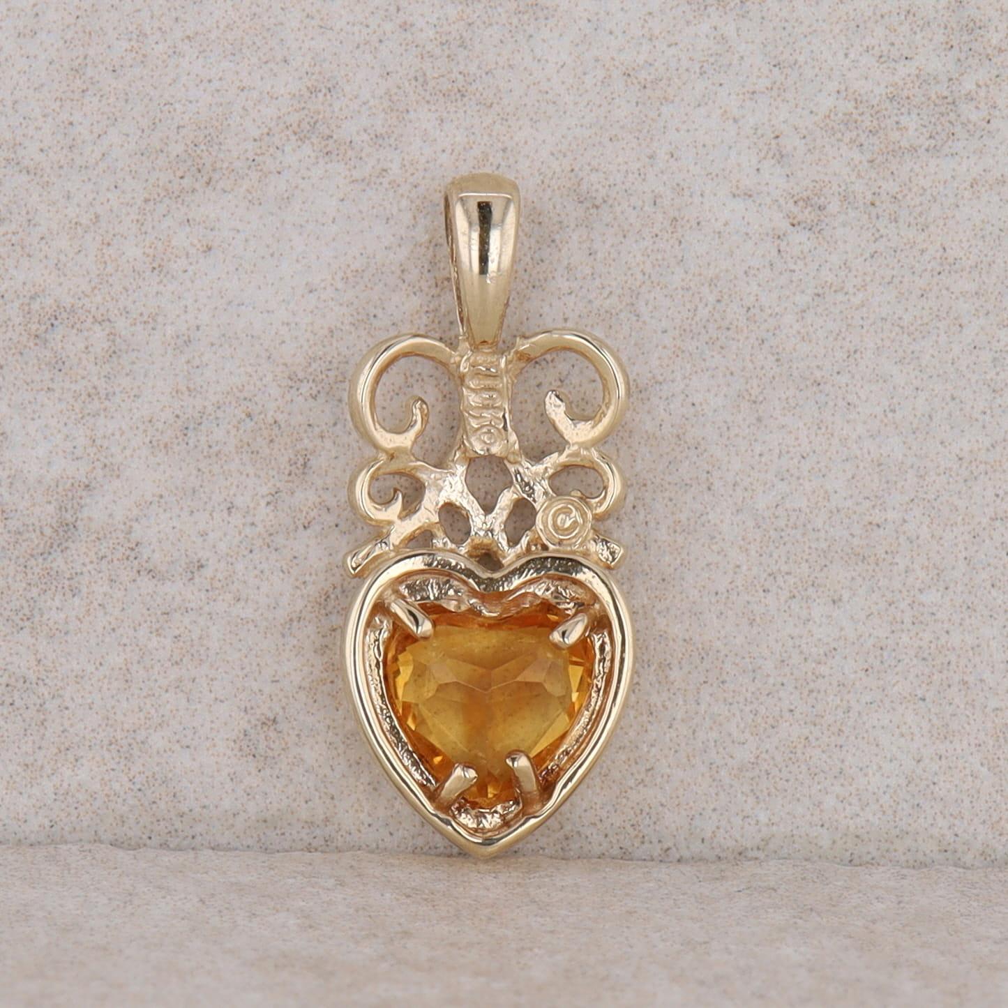 10k Yellow Gold Synthetic Citrine Heart Shape Pendant