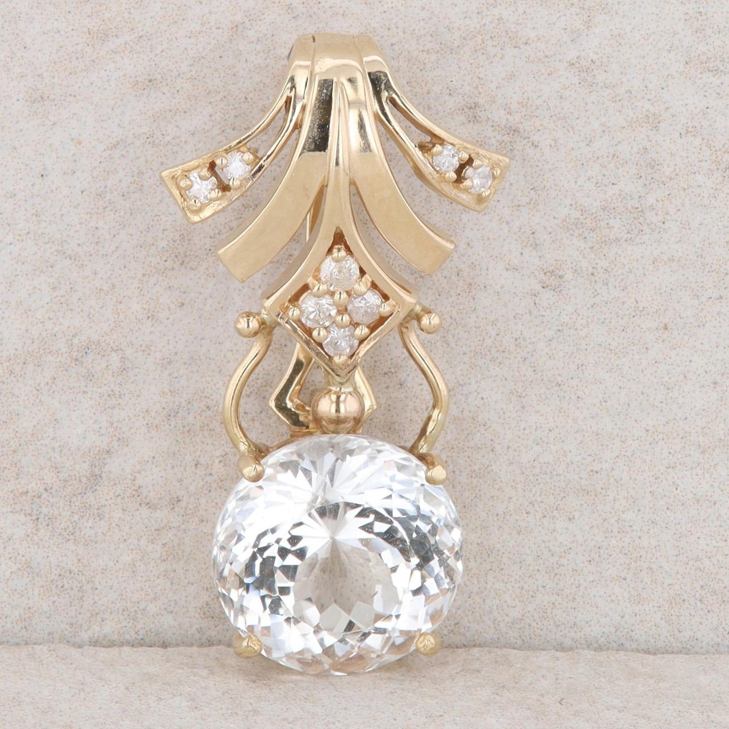 14k Yellow Gold White Topaz and Diamond Pendant