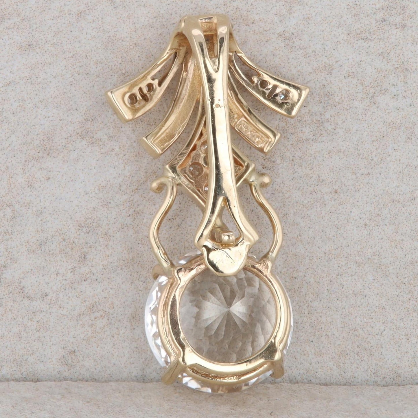 14k Yellow Gold White Topaz and Diamond Pendant