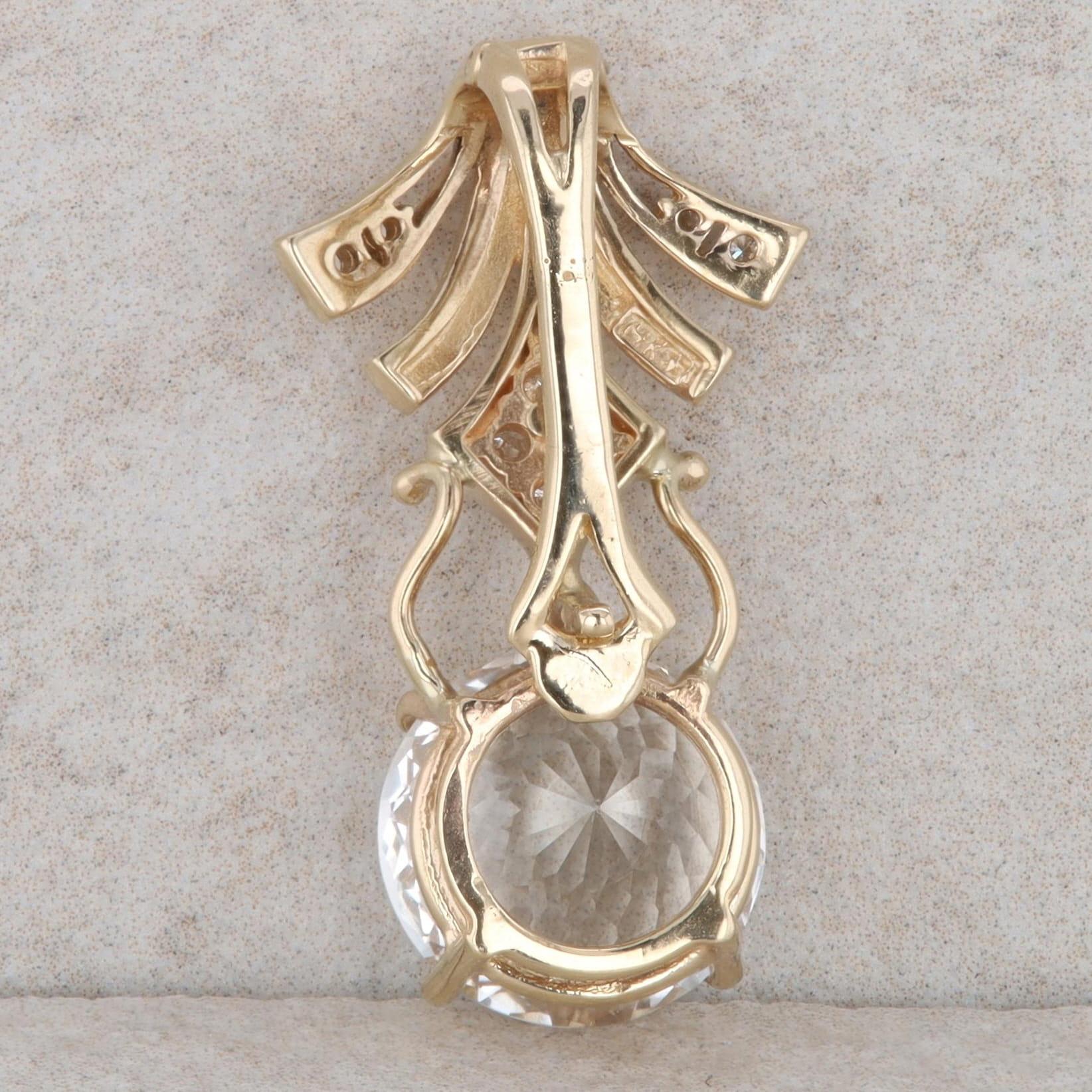 14k Yellow Gold White Topaz and Diamond Pendant