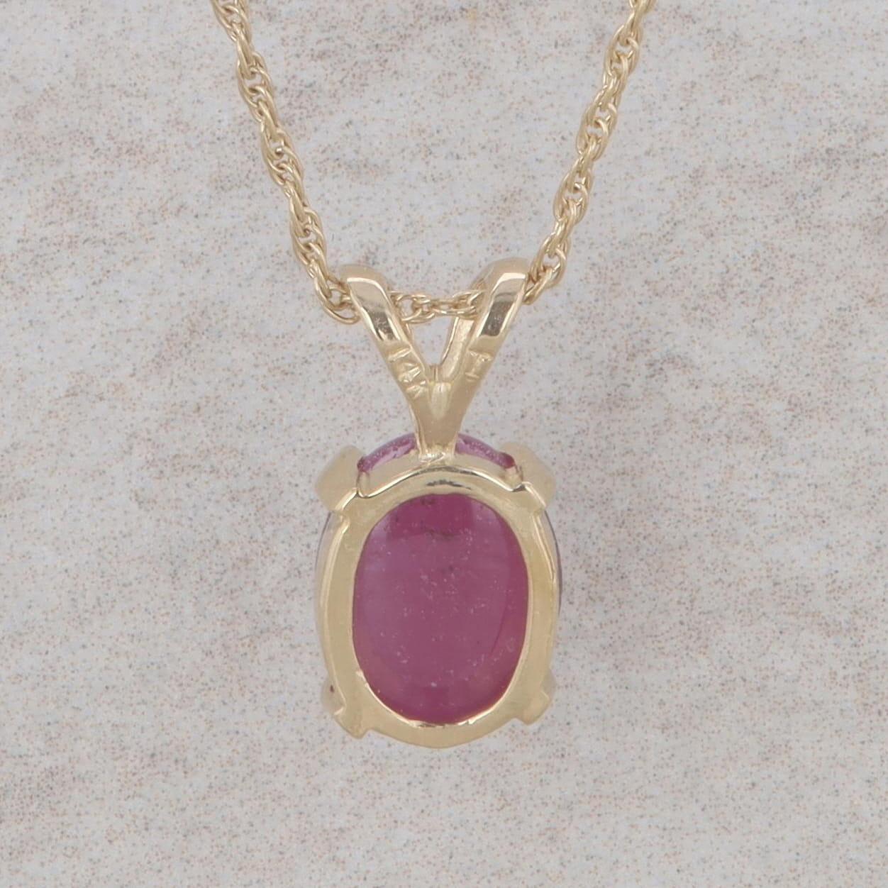 14k Yellow Gold Cabochon Ruby Necklace 16"