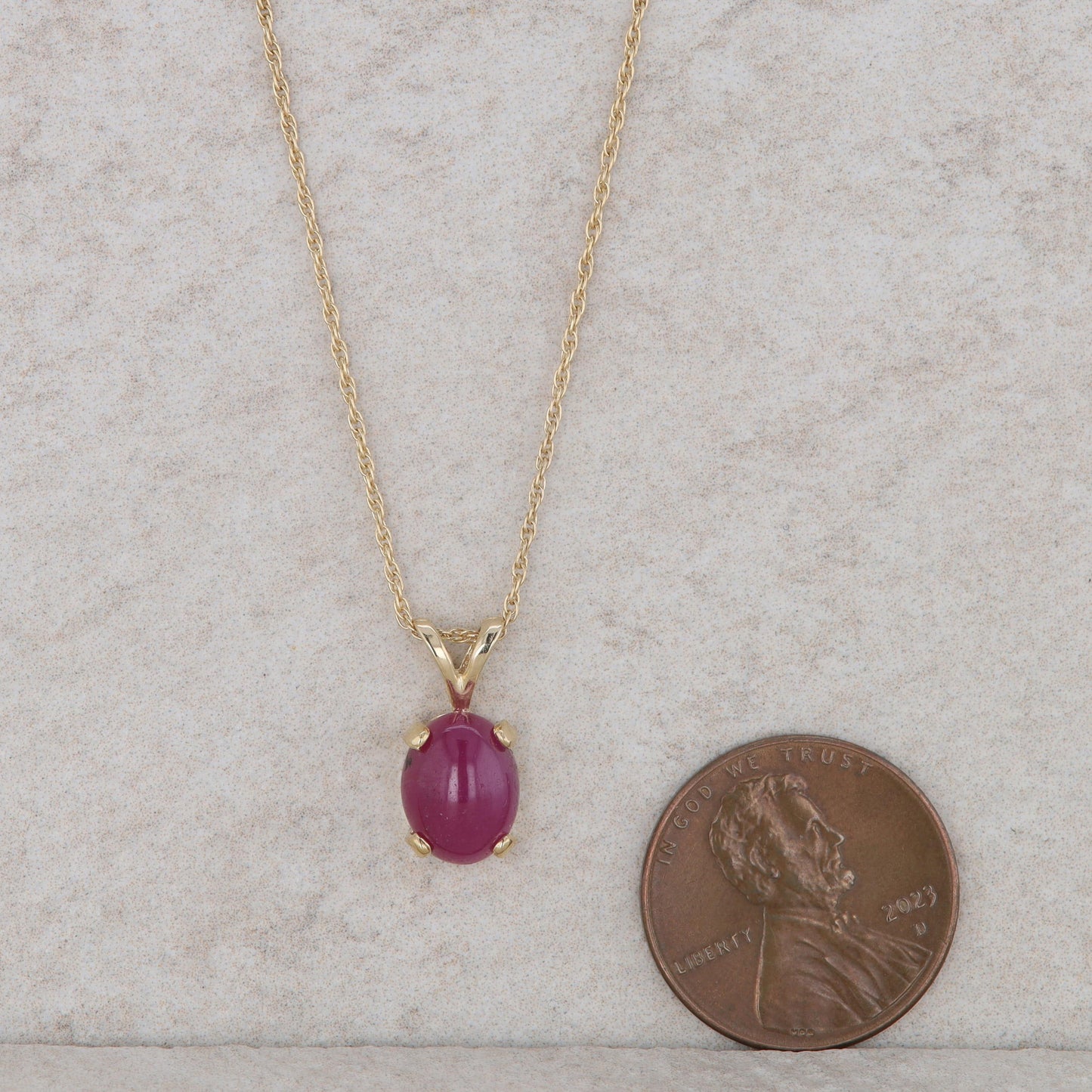 14k Yellow Gold Cabochon Ruby Necklace 16"