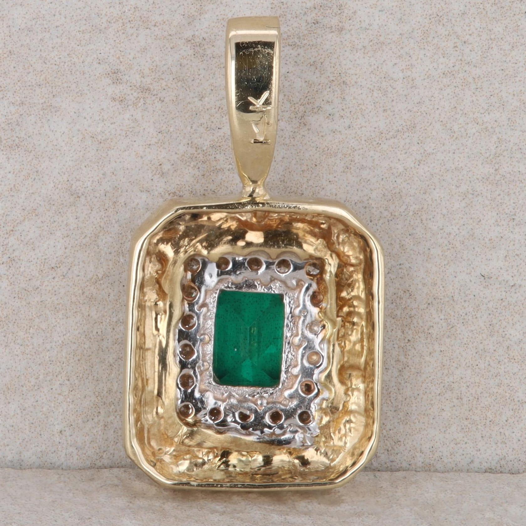 14k Yellow Gold Lab Grown Emerald and Diamond Pendant