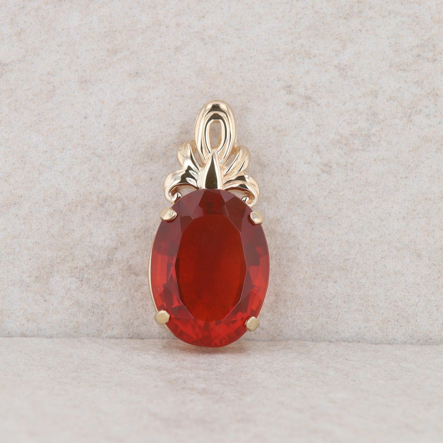 14k Yellow Gold Mexican Fire Opal Oval Pendant