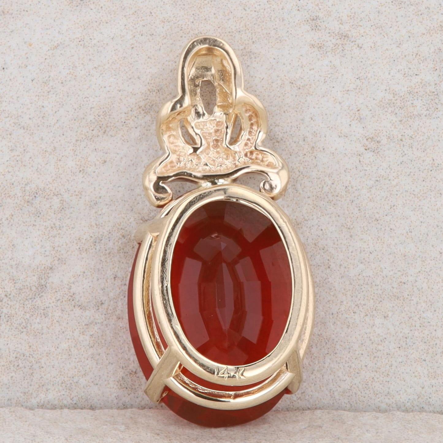 14k Yellow Gold Mexican Fire Opal Oval Pendant