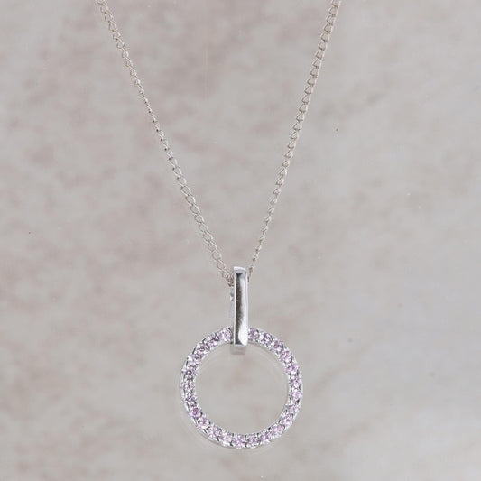 14k White Gold Pink Sapphire Circle Necklace 19"