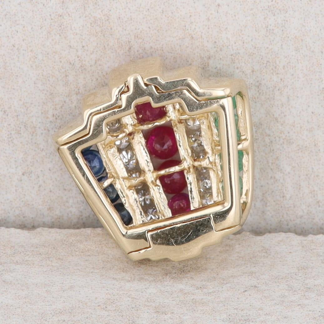 14k Yellow Gold Sapphire, Ruby, Diamond and Emerald Slide Pendant