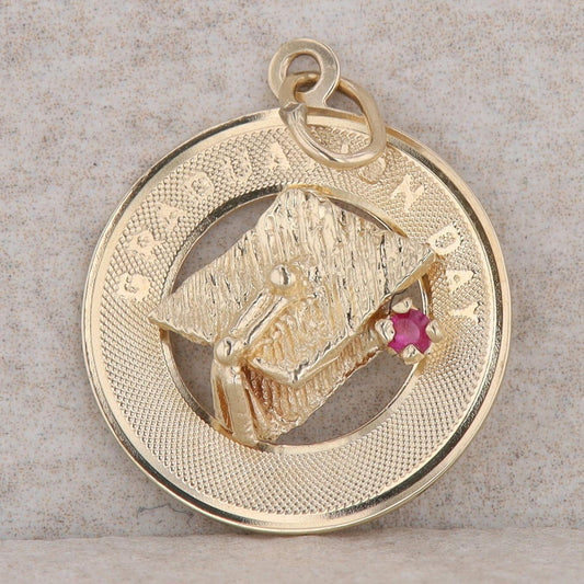 14k Yellow Gold 2mm Ruby and Graduation Cap Disc Wrap 2.1g