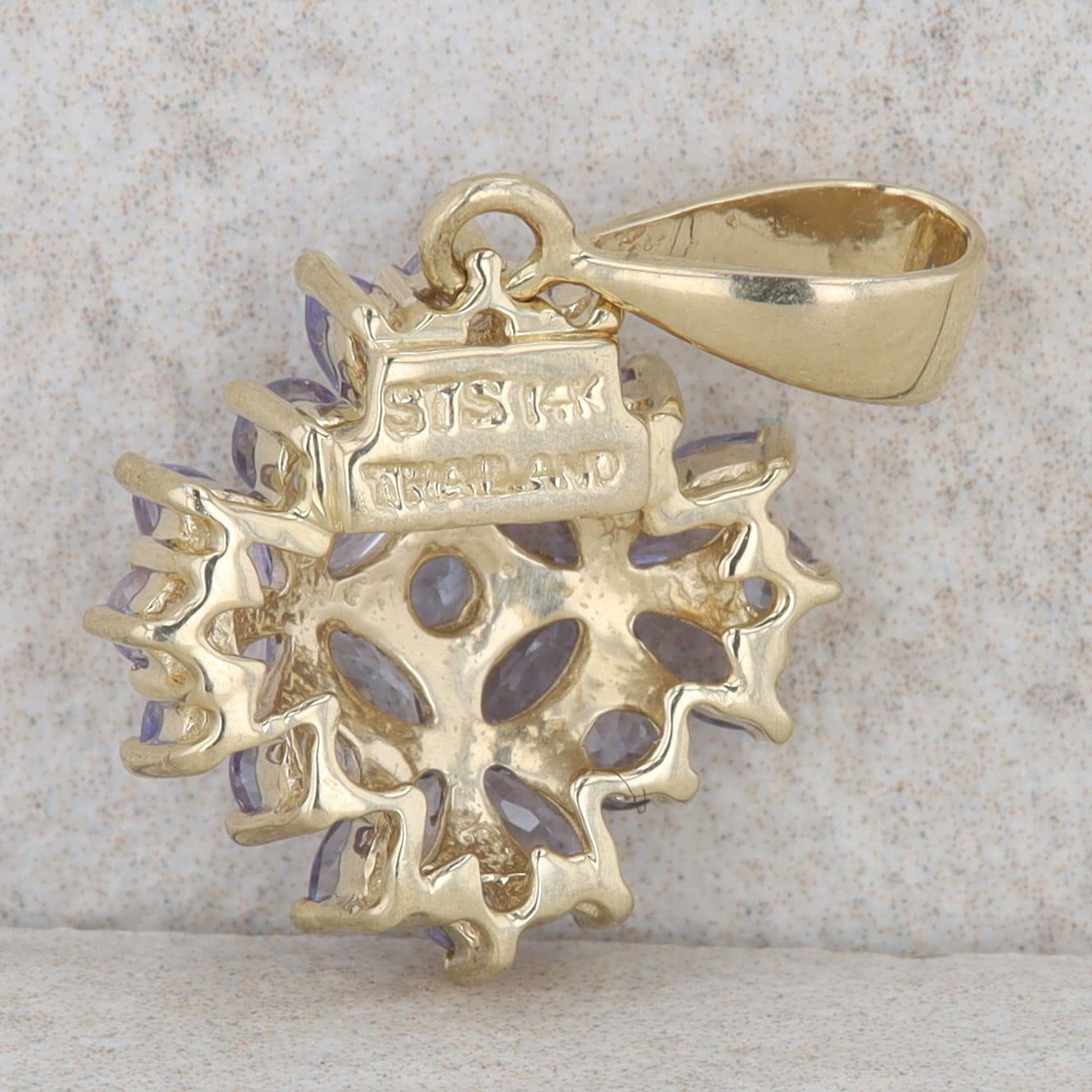 14k Yellow Gold Round & Marquise Tanzanite Cluster Pendant