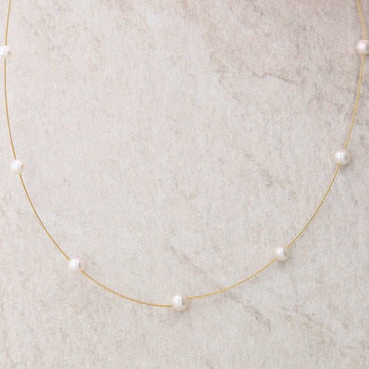 14k Yellow Gold Freshwater Cultured Pearl Station Necklace