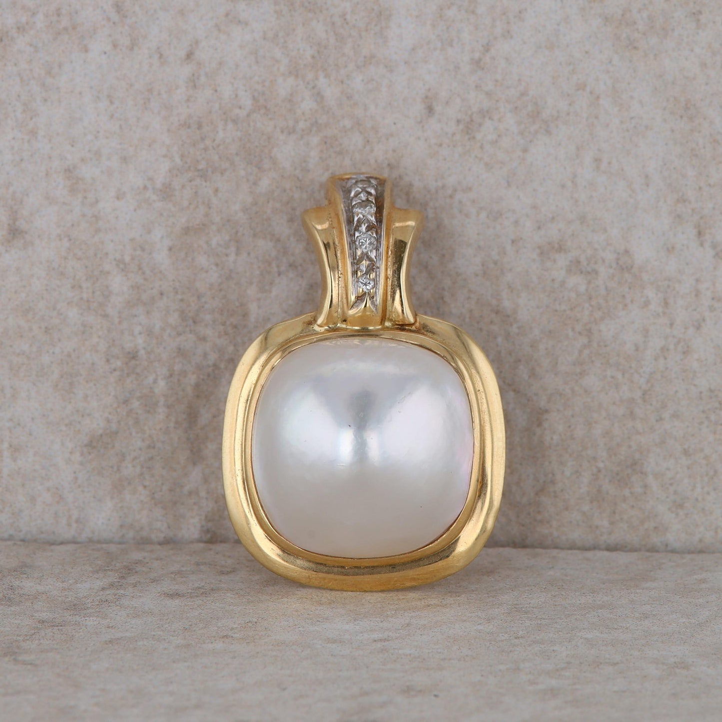 14k Yellow Gold Cushion Mabe Pearl and Diamond Enhancer Pendant