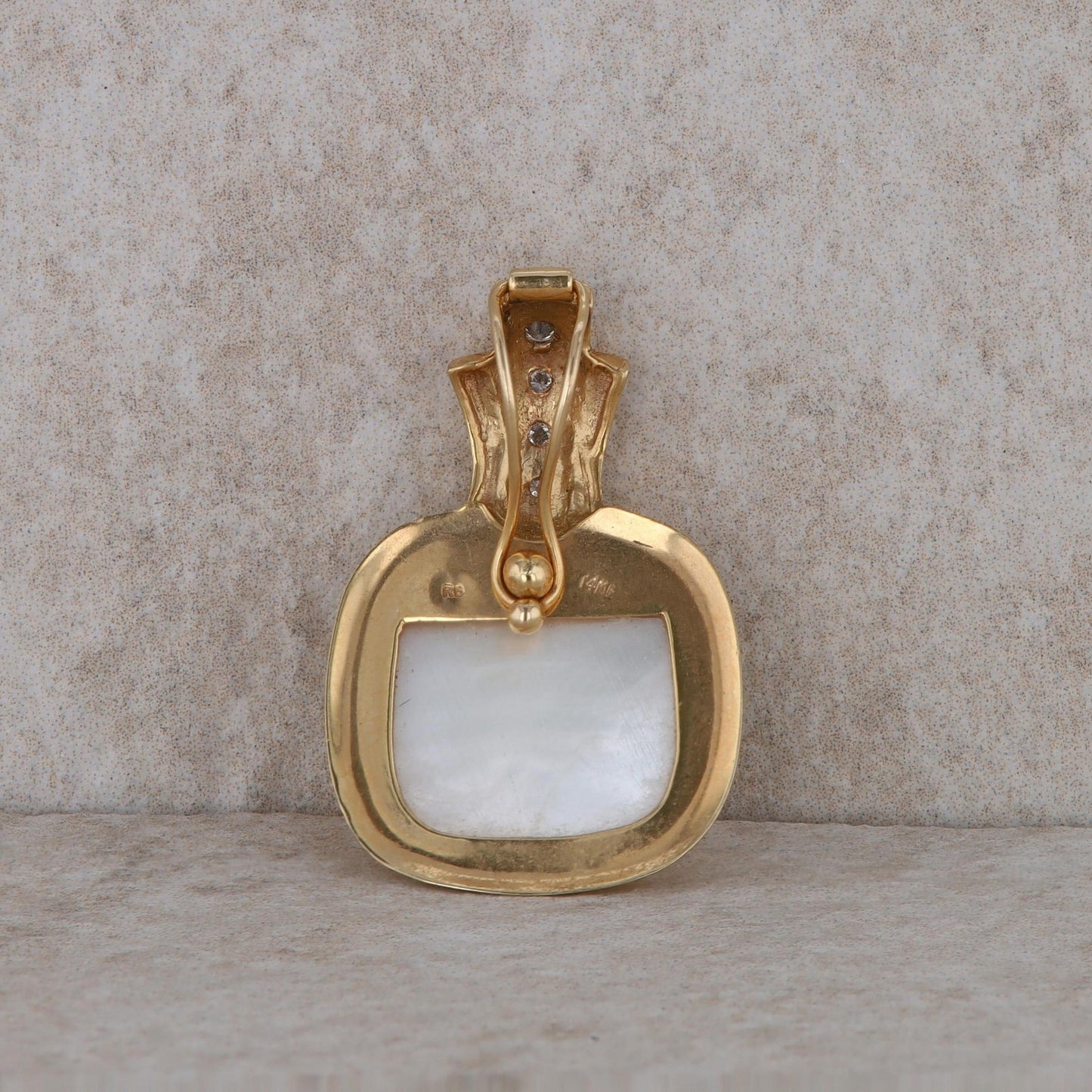 14k Yellow Gold Cushion Mabe Pearl and Diamond Enhancer Pendant